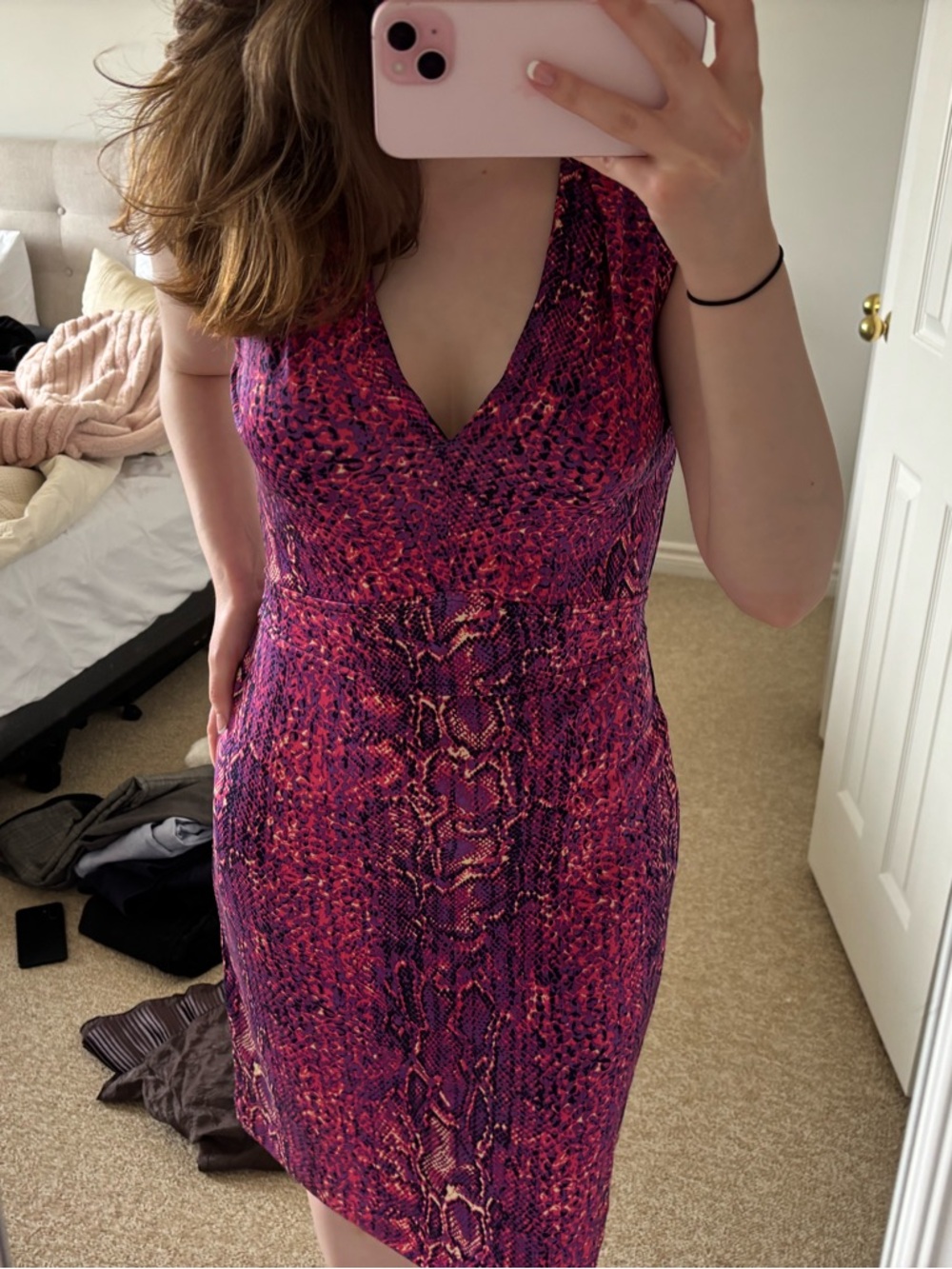 Tory Burch Sleeveless V-Neck Fitted Dress in Purple-Pink Print